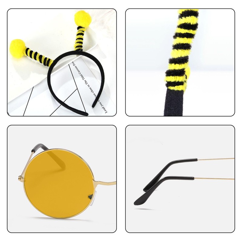 2 Pieces Bee Headbands And 2 Pieces Round Glasses, Animal