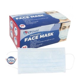 CP Shield Disposable Face Mask Earloop Mouth Cover 50 Pack, Blue, 3-Ply, USA Seller