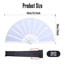 QIYUDA 13inchs Glitter Large Folding Popping Fan Line Dancing Fan, Big Foldable Boots on The Ground Hand Handheld Line Dance Clap Fans (3, 3 Pcak White(Not Glitter))