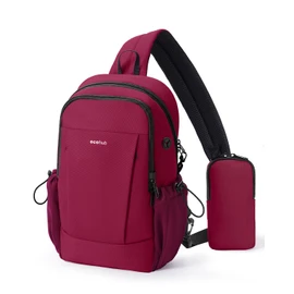 ECOHUB Crossbody Bags for Women Men, Anti-Theft RFID Blocking Sling Backpack with Sturdy SBS Zippers Water Resistant Chest Shoulder Bag Daypack with 9 Pockets Casual Outdoor Hiking, Red