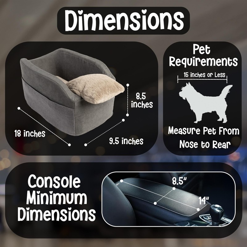 Center Console Dog Car Seat - Safety Straps & Leash