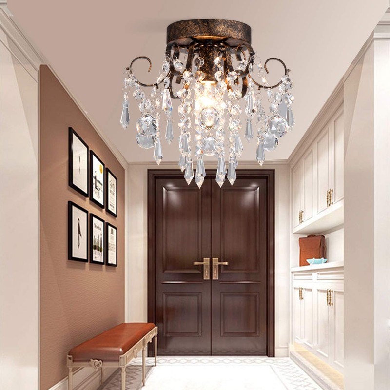 Q&S Small Crystal Ceiling Light Fixture Flush Mount,Black Ceiling Lights