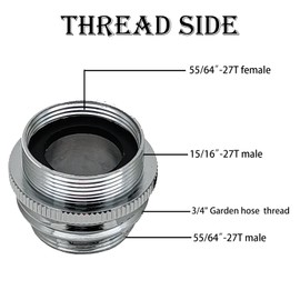 Kabter Brass Multi-Thread Faucet Aerator Adapter, Faucet to 3/4-inche Male Garden Hose Thread Adapter