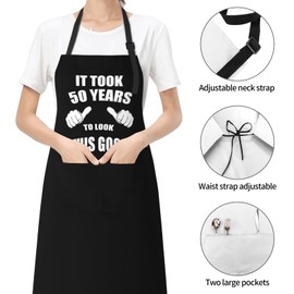 Funny Grill Apron-50th Birthday Gifts for Women Men - Cooking Aprons with 2 Pockets -Birthday Gifts for Husband Dad Gifts