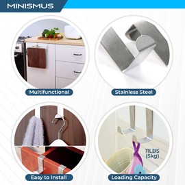 Minismus Door Hooks for Hanging – Coat Hooks Door Hanging – Door Clothes Hooks – Hook Rail – Door Coat Rack – Hook Door (Pack of 4)