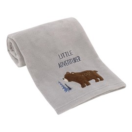 NoJo Little Love National Park Gray, and Brown Bear Little Adventurer Super Soft Appliqued Baby Blanket