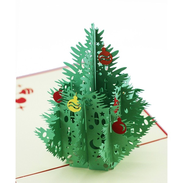 ENJOYPRO Christmas Card 8PCS, 3D Pop Up Christmas Tree Greeting Cards, Laser Cut card with Envelope for Xmas and Happy New Year (3D Christmas Tree, Pack of 8)