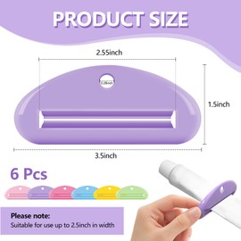 6 Pcs Toothpaste Squeezer Set, Plastic Toothpaste Saver, Hanging Toothpaste Dispenser, Tube Wringer Fits Tubes Up to 2.5" Wide, Easy Squeeze & No Rollback, Hanging Hole for Space Saving