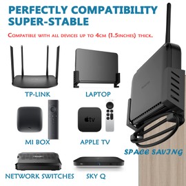 sciuU Universal Wall Mount for Router/TV Box/Laptop/Network Switches/Modems, Compatible with TP-Link, Mi Box, Apple TV, Sky Q, Multi-Purpose Holder Wall Shelf for Device Thickness < 4 cm, Black