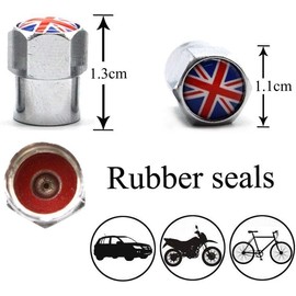 4 Pcs/Set Silver Car Styling Aluminium Alloy England British National Flag Car Tire Valve Caps Wheel Tires Tire Stem Air Cap Airtight Covers, Tire Valve Stem Caps