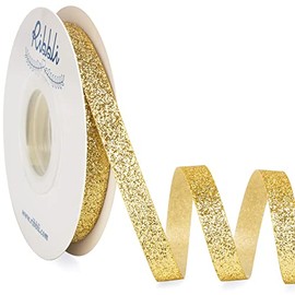 Ribbli Gold Glitter Ribbon,Gift Wrapping Ribbon Gold Cut Edge Christmas Ribbon for Crafts, Chritmas Tree Decoration,Ornaments Decoration,Home Decor, 3/8 Inch x 25 Yards