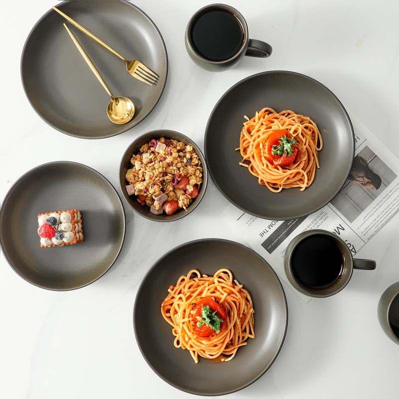 Tikooere Stoneware Dinnerware Set for 4 Person,12 Pieces Ceramic Plates