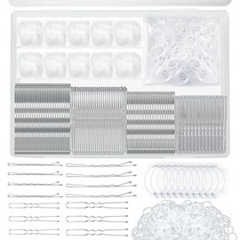 510PCS Silve Bobby Pins Hair Pins Kit with Hair Net, YINGFENG Includes 100 Bobby Pins for Women, 100 U-Shaped Buns Hair Clips, 300 Hair Bands and 10 White Hair Nets, for Gray Hair