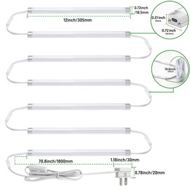 AIBOO Under Cabinet Lighting, Dimmable 12 inch Under Counter Lights, 120V Plug in & Hardwired, Linkable LED Closet Lights for Kitchen, Shelf, Workbench, Desk,Cupboard,Garage (12 PCS), Warm White 3000K