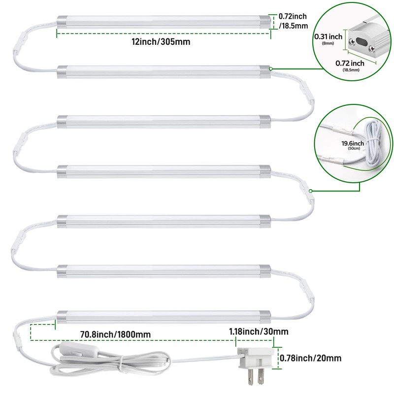 AIBOO Under Cabinet Lighting, Dimmable 12 inch Under Counter Lights,