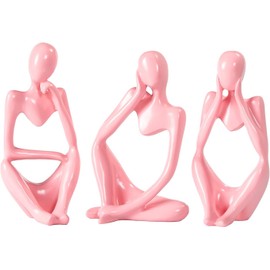 Winshall Home Decor Accents, Pink Resin Thinker Statue Decor 3 PCS, Abstract Bookshelf Decor, Decorative Sculpture for Office,Book Shelf, Figurines Home Decor, Decor Accents