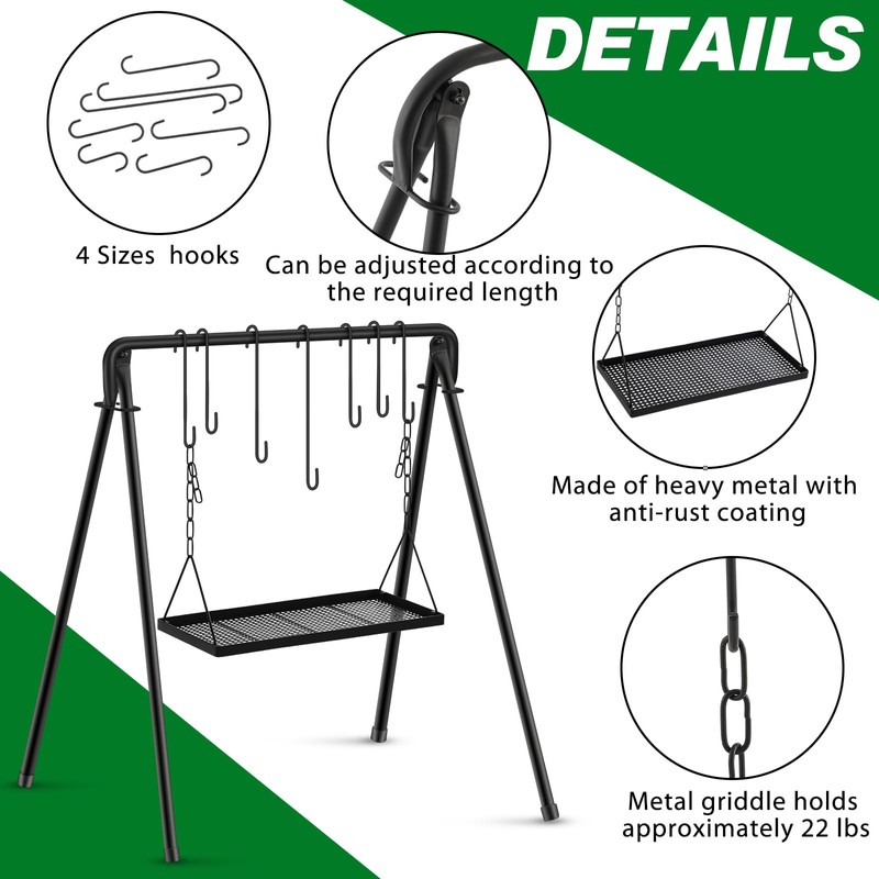 Campfire Swing Grill Stand Adjustable Campfire Cooking Equipment Camping Accessories