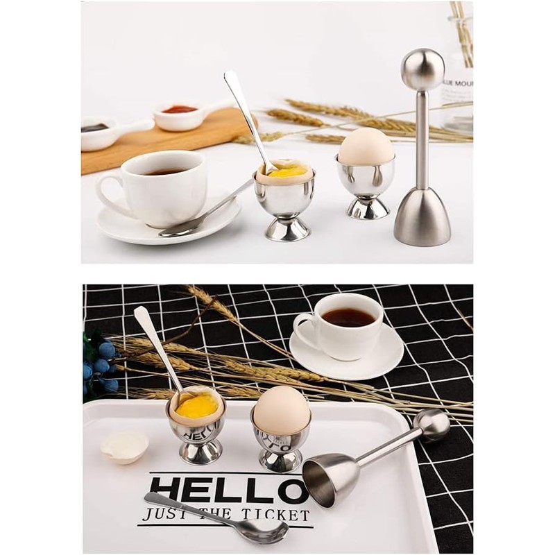 Yitobici Stainless Steel Egg Cups with Base, Stackable, Set of