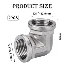 Pack of 2 90 Degree Angle Adapters, 1 Inch Female / Female Stainless Steel Pipe Elbow DN25 Pipe Fitting Fittings, Angle Elbow with Internal Thread, 90 Degree Elbow Connector for Water Hose