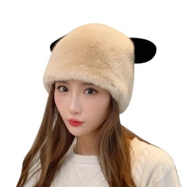ANKOMINA Cute Faux Fur Furry Bear Ear Beanie Hats for Women Girls Winter Warm Plush Knitted Skull Caps Bucket Hats