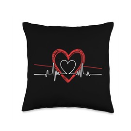 EKG Heartbeat Love Cardiogram Tees Hollow ECG Heart Nurse Throw Pillow