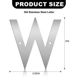3 Inch Floating House Numbers and Metal Letters for Outdoor Signs, Modern 304 Stainless Steel Silver Address Numbers for Home, Apartment, and Garden Decor (Letter W)