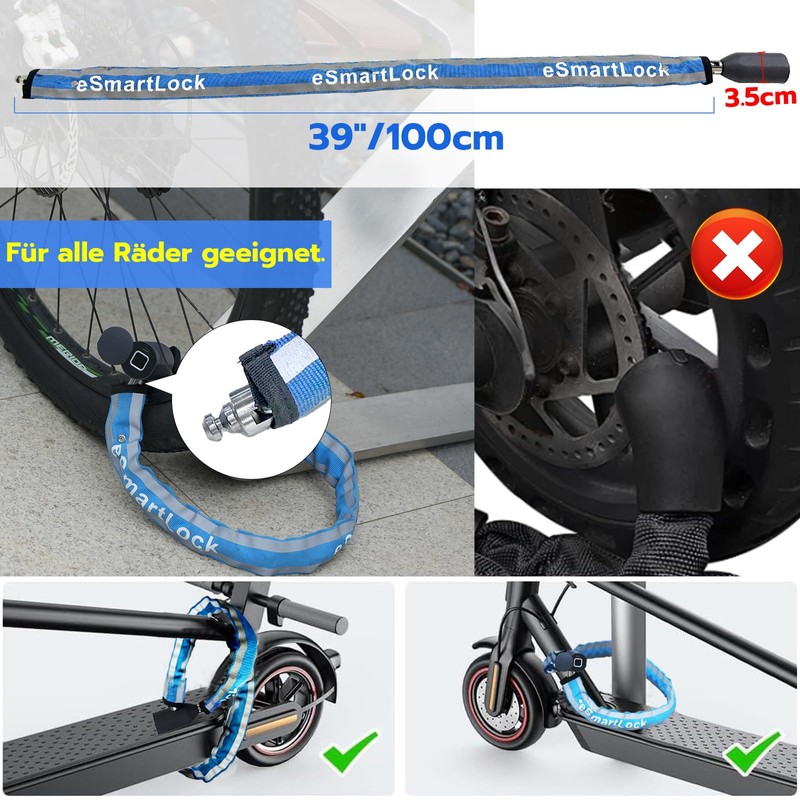 Anweller Bicycle Lock Fingerprint, High Security Anti-Theft Bicycle Chain Lock