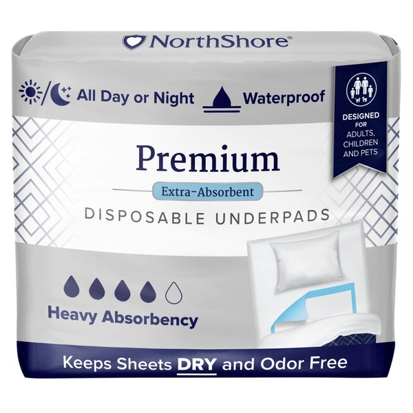 NorthShore Premium, 17 x 24, 8 oz., Blue Disposable Underpads (Chux), Small, Pack/25