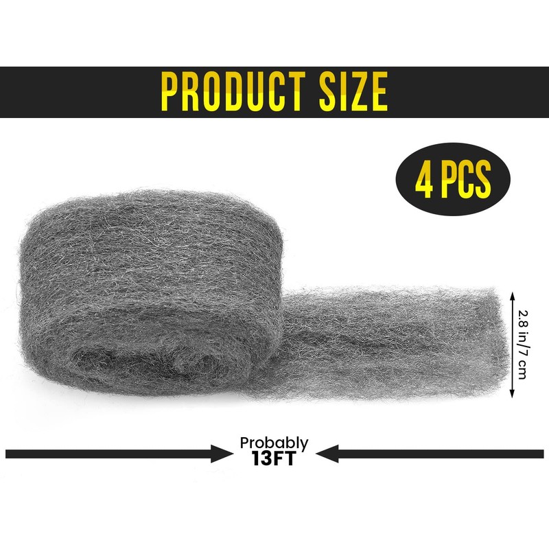 Steel Wool for Mice Control, 52 Ft 4 Rolls Coarse