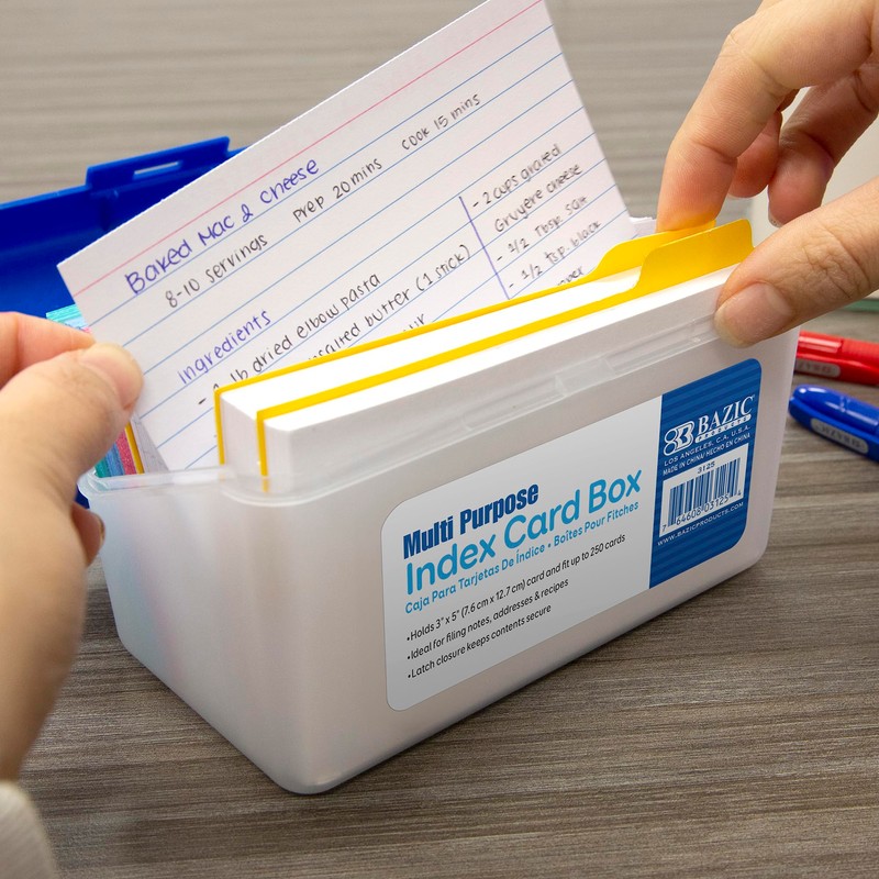 BAZIC PRODUCTS Index Card Box 3"x5", Plastic Storage Case Holds