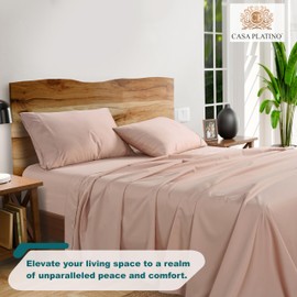 Casa Platino 1000 Thread Count Queen Bed Sheets Set, 4 Pieces, Cotton Rich Queen Sheets, Sateen Weave Pink Sheets Queen Set, Sheets Queen Size Bed Set Deep Pockets, Queen Size Sheets Set - Sepia Rose