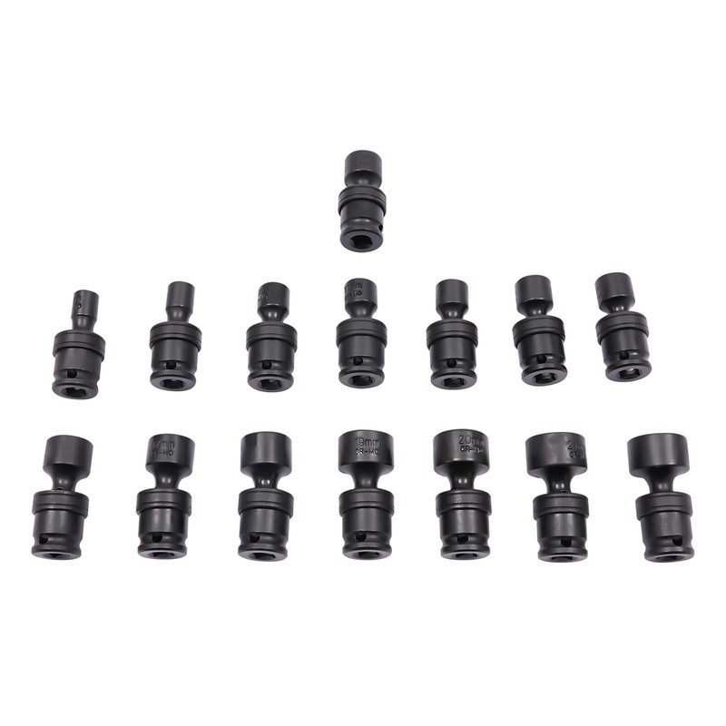 Universal Swivel Impact Socket Set, 15 PCS 3/8" 8-22mm Drive