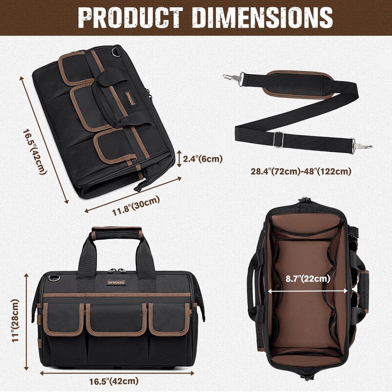 16.5-Inch Heavy Duty Tool Bags for Men, 34-Pockets Large Tool