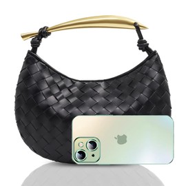 Bisadon Woven Handbag Soft Leather Fashion Dumpling Bags Clutch Purse Handmade Hobo Bags for Women Light Weight, Black, Fashion