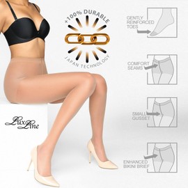 MARILYN Women's Tights 7 Denier Ultra Thin Transparent Matt Summer Fine Tights with Flat Seam Small Cotton Gusset Reinforced Panty Part and Toes (Visone/Beige/Coffee), beige
