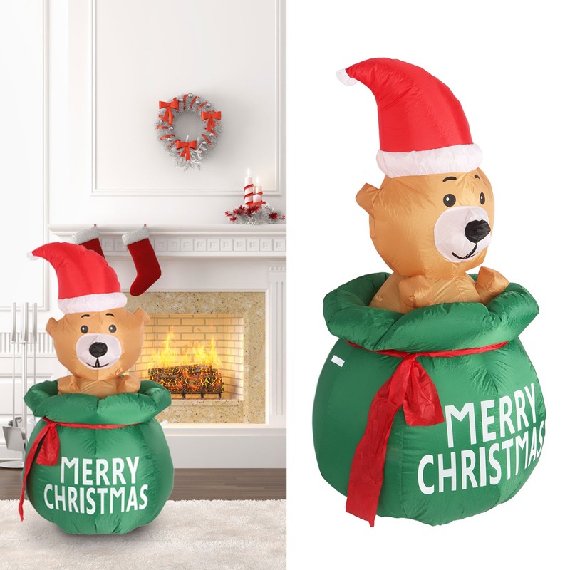 1.5m Christmas Inflatable Lovely Bear in Gift Bag with LED