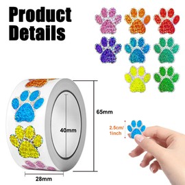 500 Pcs Paw Print Stickers, Colorful Shiny Dog Paw Stickers for Books Laptops, Bottles, Envelope, Crafts and Activities