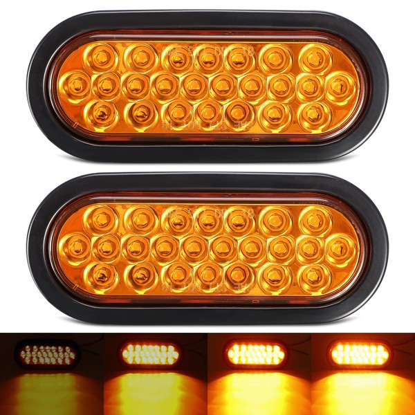 Partsam 2Pcs 6.3" LED Oval Amber Strobe Lights 24LED Recessed with Triple Flash Patterns for Truck Towing Trailer Lights Lamps, Rubber Grommets and 3-prong Wire Pigtails Included, 10V-30V