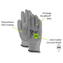 MAGID Polyurethane Coated ANSI A4 Cut-Resistant Firm Grip Work Gloves, 12 Pairs, Size 9/Large, GPD452