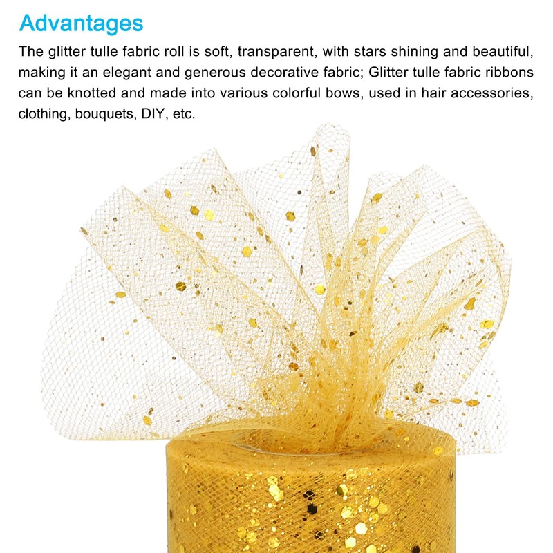 sourcing map 6" Wide 50 Yards Sequin Tulle Ribbon Rolls
