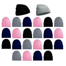 24 Pack Winter Beanies, Bulk Unisex Thermal Toboggan Hats Donation Skull Caps (US, Alpha, One Size, Assorted Solids #2)