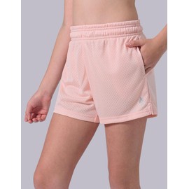 Paquete de 4: pantalones cortos deportivos para niñas con bolsillos, pantalones cortos de 3 pulgadas, ajuste seco para niños, adolescentes, fútbol, baloncesto, Negro/Rosa/Azul/Lila, Large