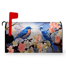 Dacawin Spring Flowers Mailbox Covers Magnetic Standard Size Bluebirds Mailbox Post Cover Summer Pink Floral Bird Mailbox Wraps Blue Sky Mailbox Decor Waterproof for Garden Yard Outdoor 21x18 Inch