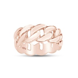 AFFY Trendy Western Style Cuban Link Wedding-band Ring In 14k Rose Gold Over 925 sterling Silver Ring for Mens-12.5