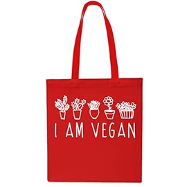 Daytripper I Am Vegan Tote Shopping Gym Beach Bag 42cm x38cm, 10 litres -Red