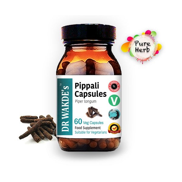 DR WAKDE'S Pippali Capsules (Long Pepper) | 60 Veg Caps | Ayurvedic Supplemen...