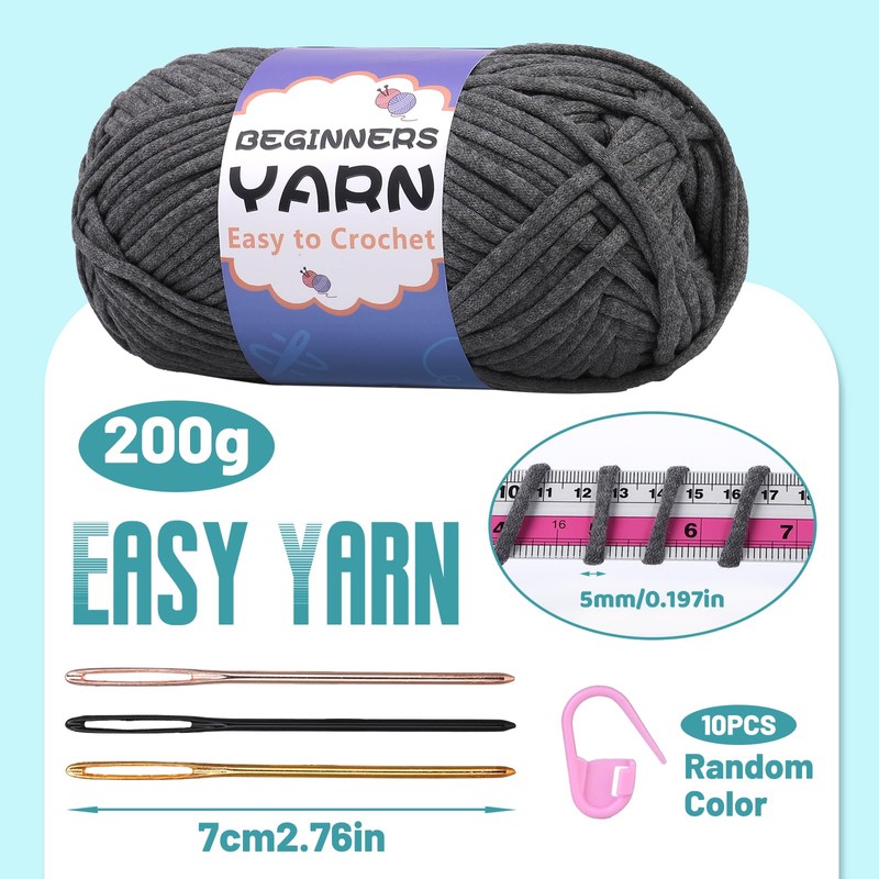 200g Crochet Yarn, Beginner Yarn, Thick Yarn, Gray Yarn with