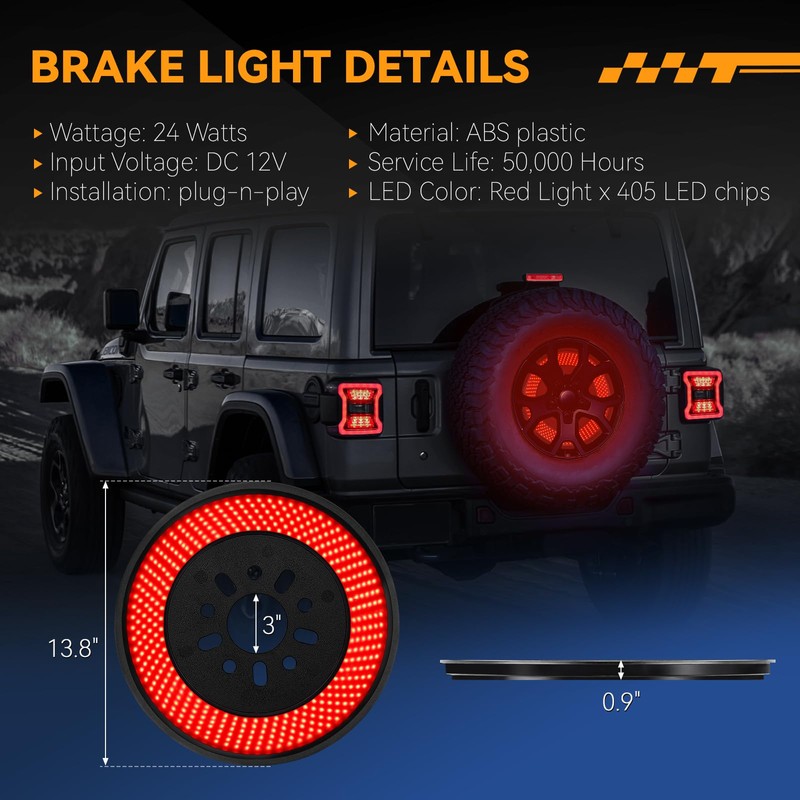 KARSAM Spare Tire Brake Light for 2018-2025 Jeep Wrangler JL