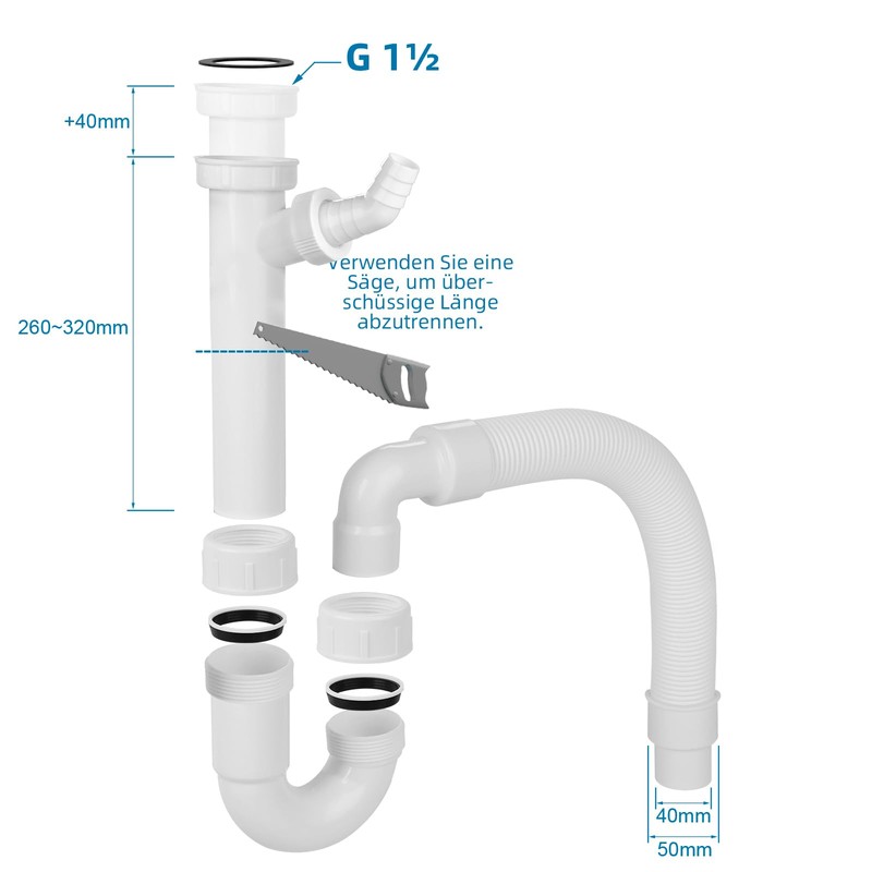 Hibbent Siphon for Kitchen Sink with Flexible Drain Hose -