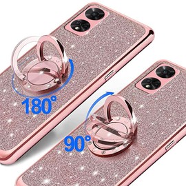B-wishy for TCL 50 XE 5G/TCL 50 XE NXTPAPER 5G Case for Women,Glitter Crystal Butterfly Heart TPU Luxury Bling Cute Protective Cover with Kickstand+Strap for TCL 50 5G(Glitter Pink)